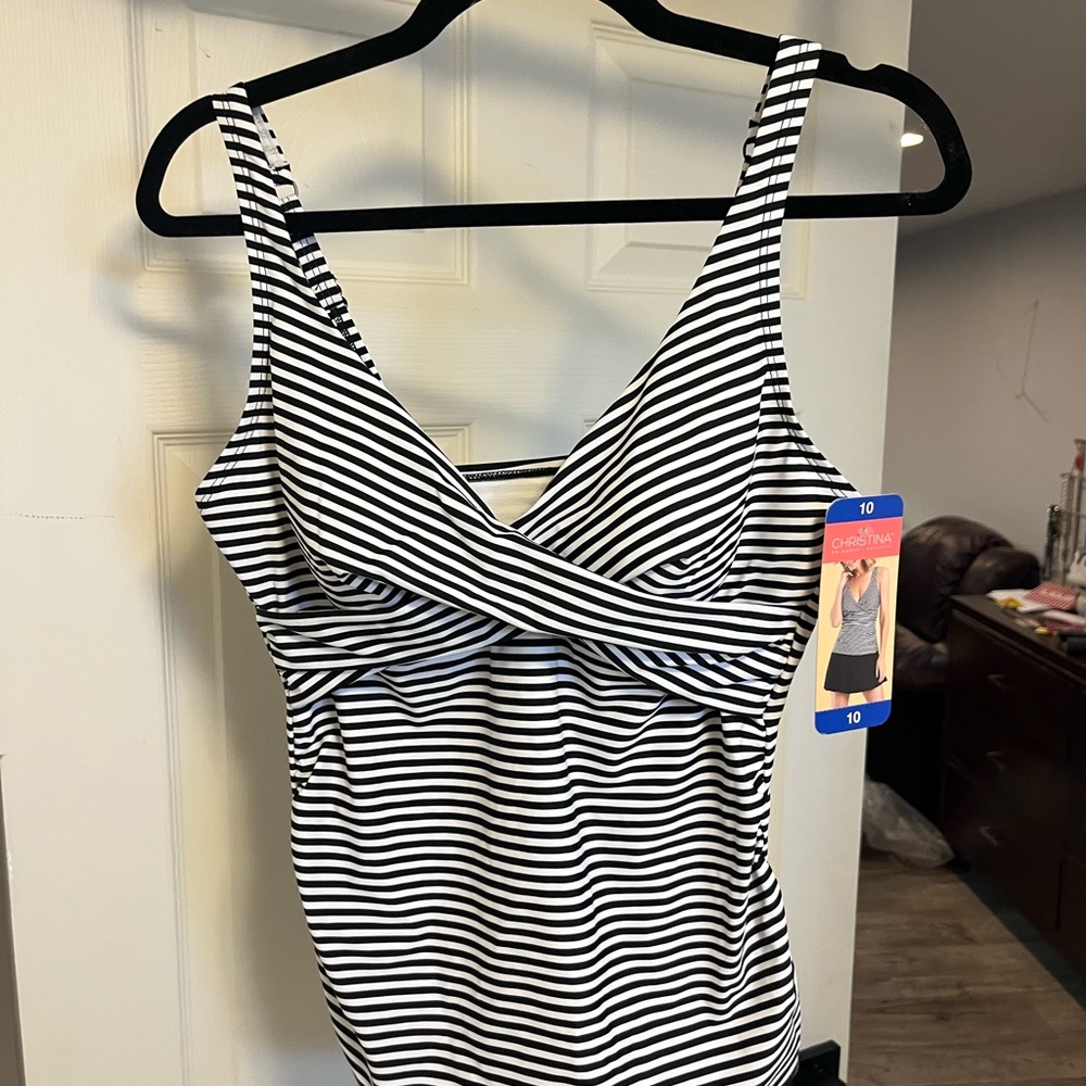 Christina Black and White Striped Swimwear